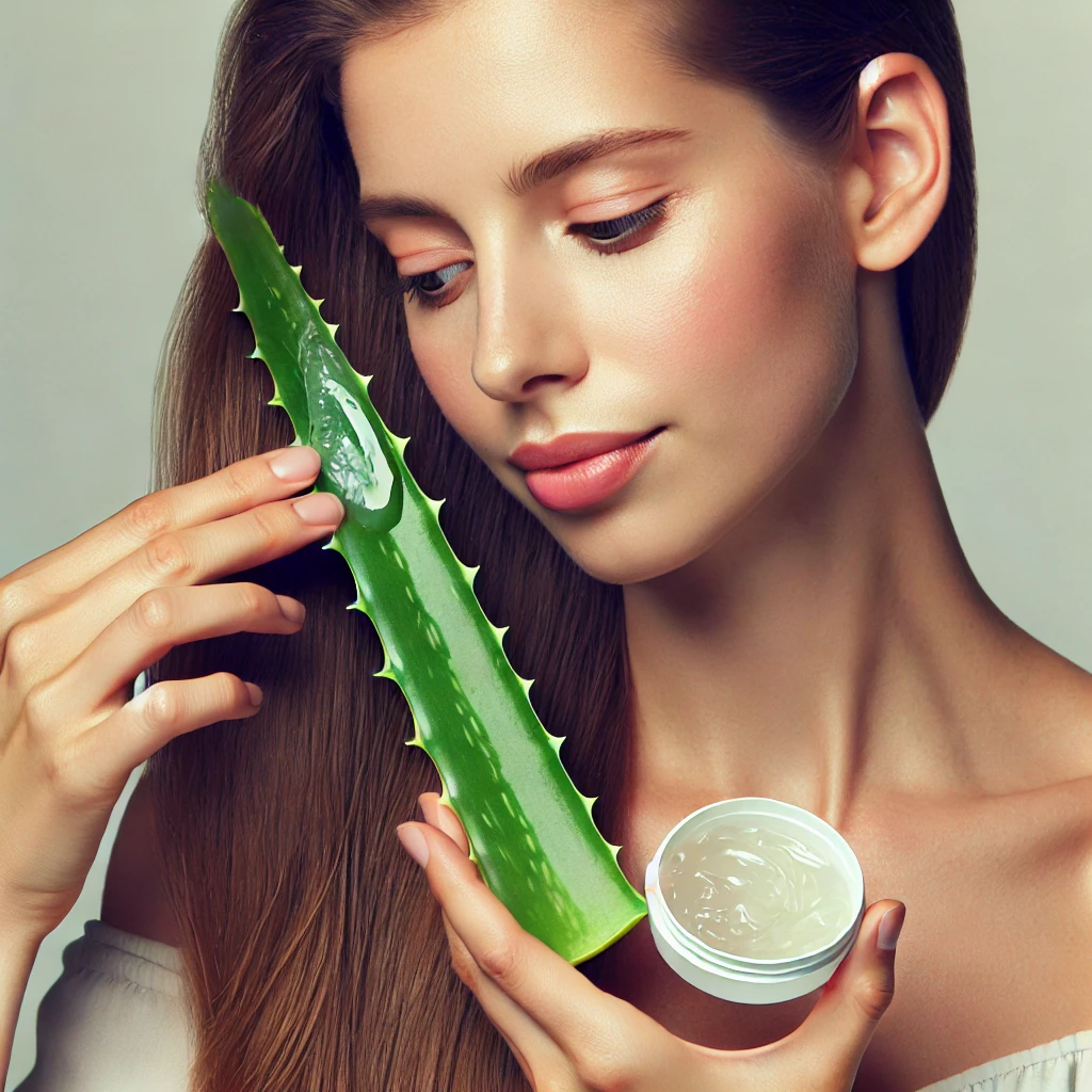 mulher usando aloe vera